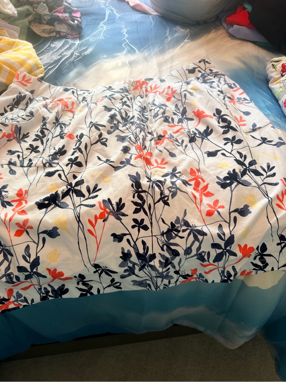 CJ Banks White Floral Skort with Navy & Coral Print